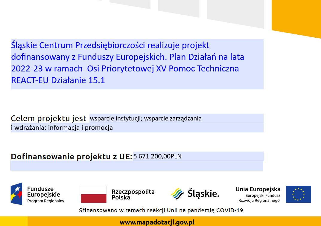 Plakat projektu ŚCP realizowanego w ramach programu REACT-EU